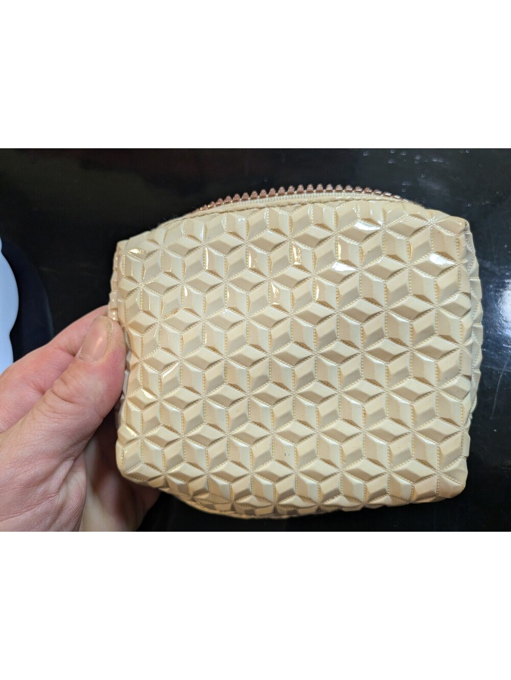Anastasia Beverly Hills White Geometric Textured Cosmetic Makeup Bag ABH